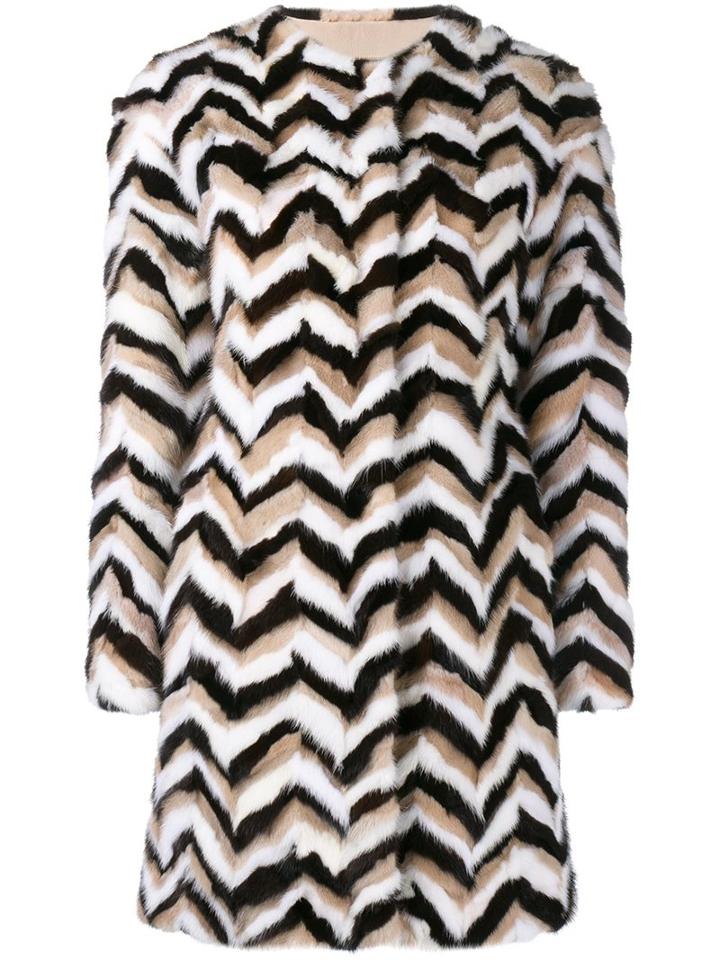Giambattista Valli Tricolour Fur Coat, Women's, Size: 42, Black, Mink Fur/silk