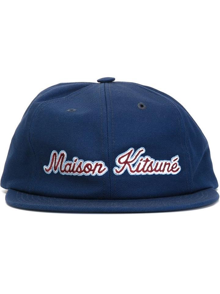 Maison Kitsuné Embroidered Logo Cap, Men's, Blue, Cotton/polyester