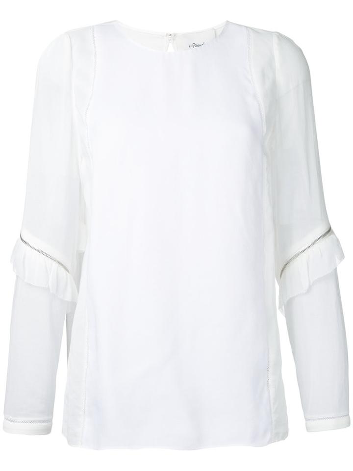 3.1 Phillip Lim - Ruffle And Zip Sleeve Detail Top - Women - Silk/viscose - 2, White, Silk/viscose