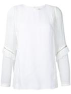 3.1 Phillip Lim - Ruffle And Zip Sleeve Detail Top - Women - Silk/viscose - 2, White, Silk/viscose