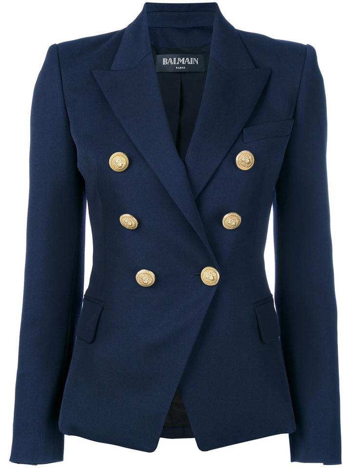 Balmain - Double Breasted Blazer - Women - Virgin Wool/viscose/cotton - 40, Blue, Virgin Wool/viscose/cotton