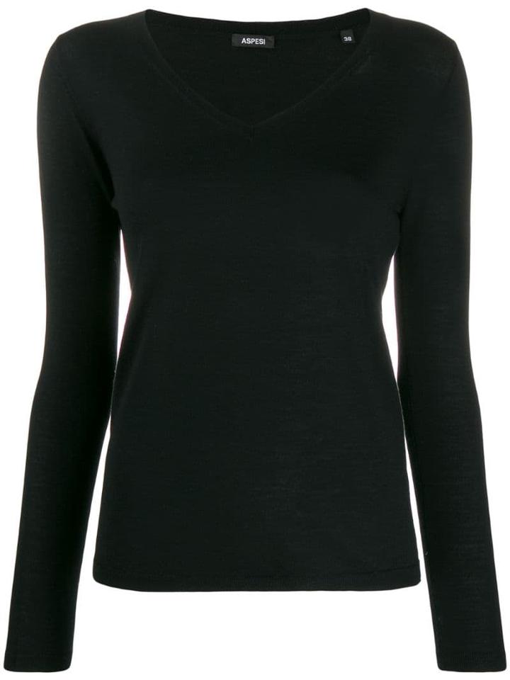 Aspesi Fine Knit V-neck Jumper - Black