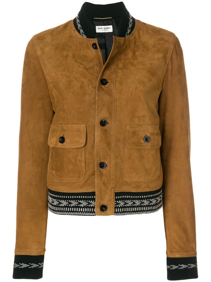 Saint Laurent Ikat Trim Cropped Jacket - Brown