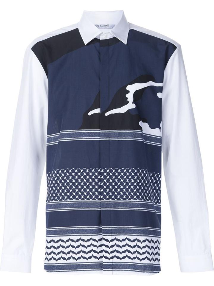 Neil Barrett Mixed Print Shirt, Men's, Size: 39, White, Cotton