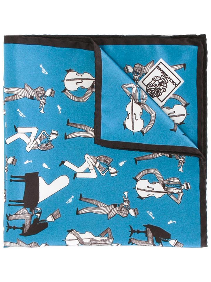 Dolce & Gabbana Musician Print Scarf, Men's, Blue, Silk