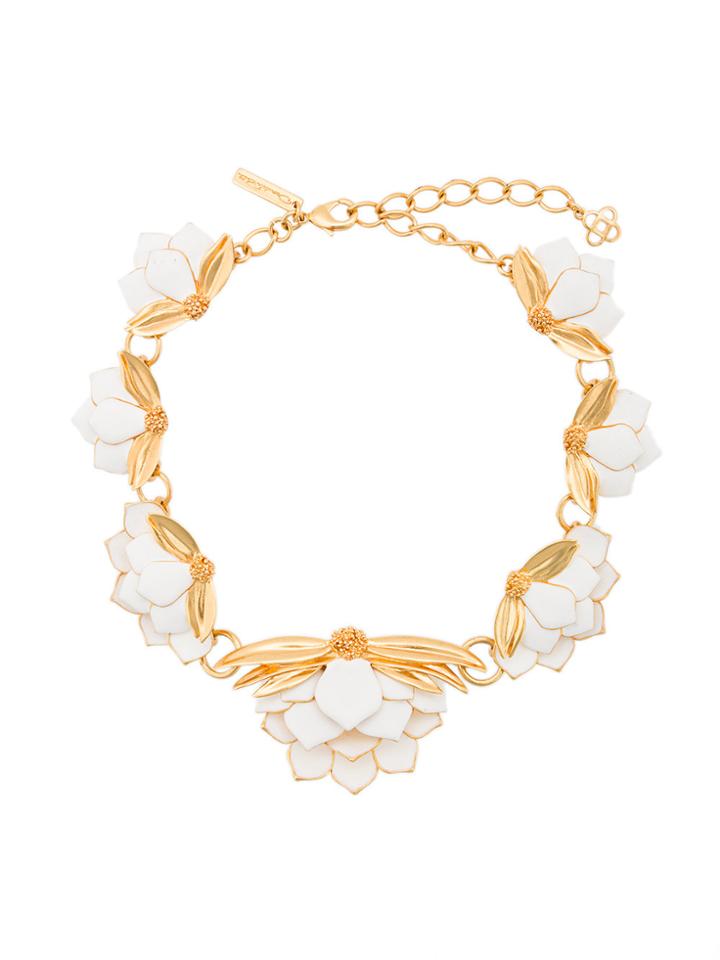 Oscar De La Renta Enamelled Wild Lotus Necklace - White