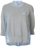 Sacai Contrast Silk Panel Sweater, Women's, Size: 2, Grey, Silk/cotton/polyester