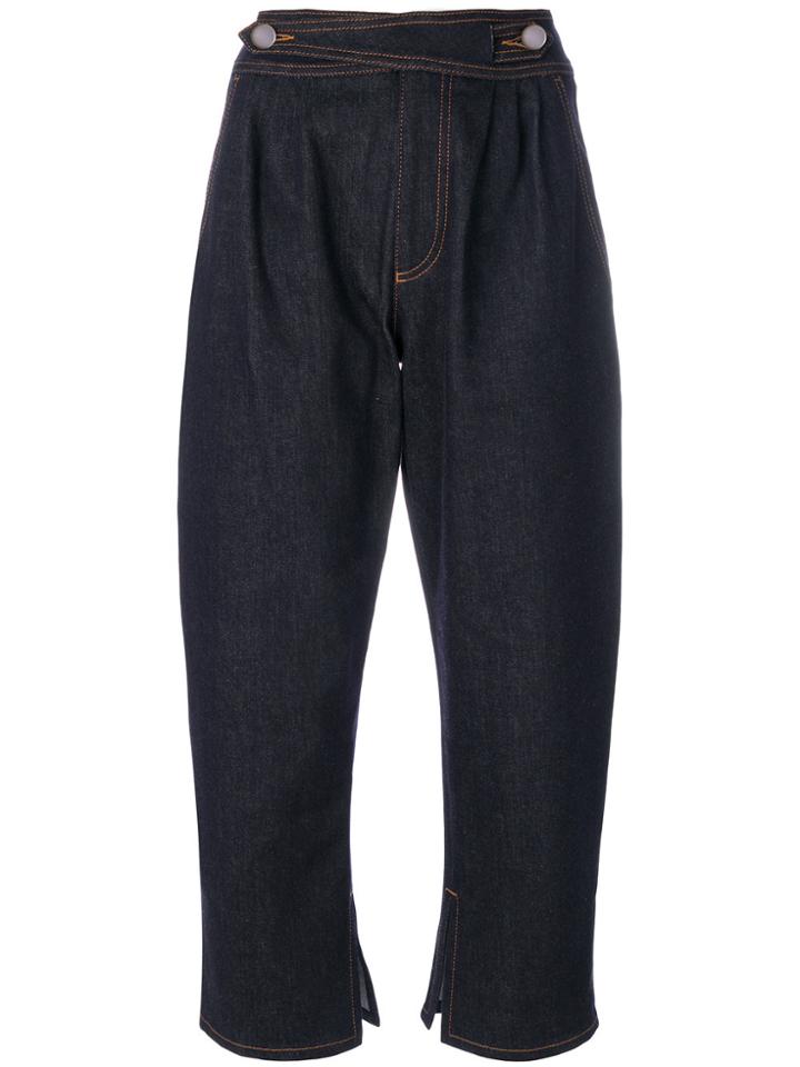 Fendi Faux-pearl Embellished Cropped Jeans - Blue
