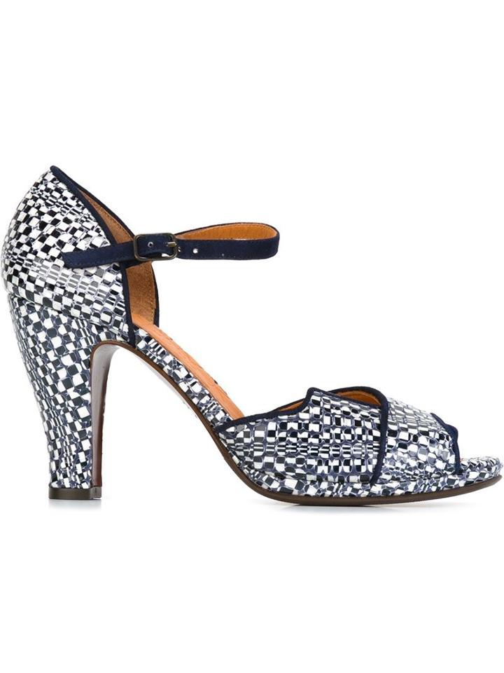 Chie Mihara Check Print Mary Jane Sandals, Women's, Size: 39, Blue, Leather/rubber