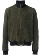 Lardini Zipped Leather Jacket, Men's, Size: 50, Green, Sheep Skin/shearling/polyester/wool/nylon