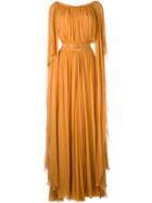 Elie Saab Pleated Belted Gown, Women's, Size: 38, Yellow/orange, Silk