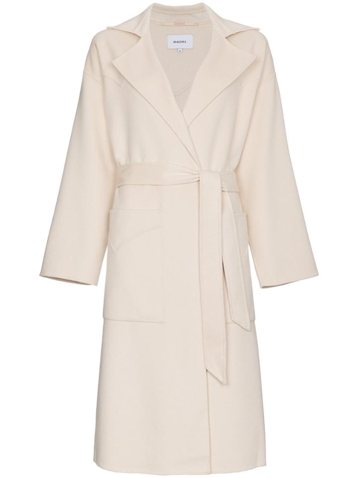 Nanushka Silk Blend Long Belted Coat - Nude & Neutrals