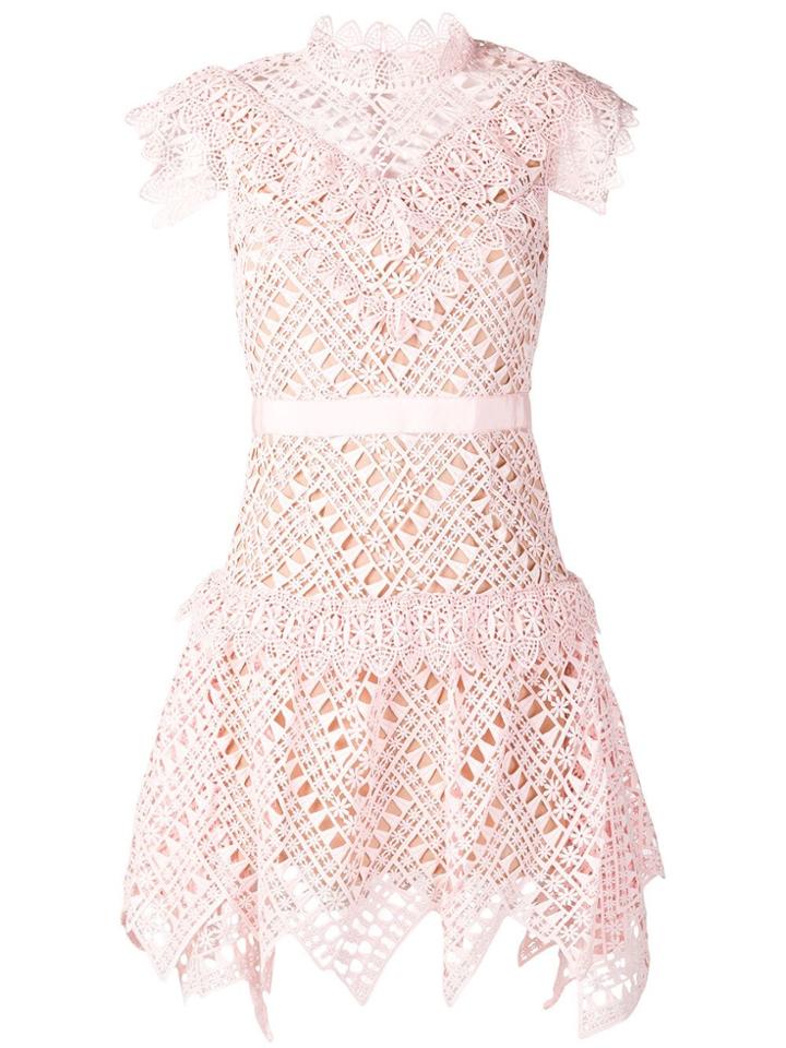 Self-portrait Short Lace Detail Dress - Pink