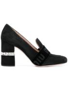 Miu Miu Crystal Heel Logo Band Loafers - Black