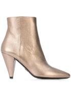 Prada Pointed Toe Ankle Boots - Gold