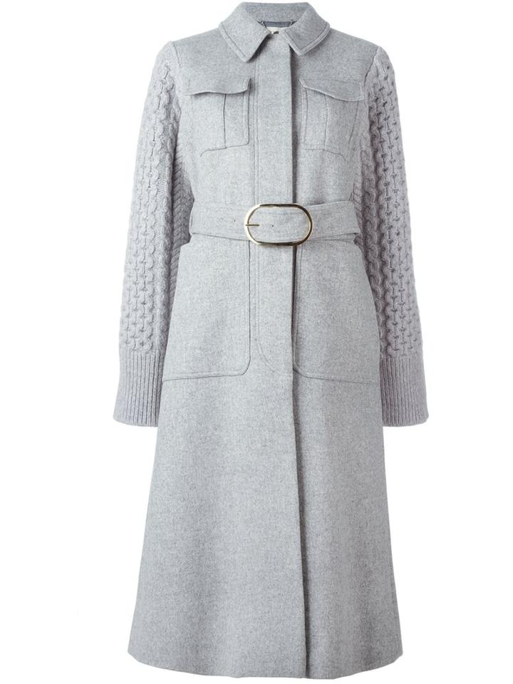 Stella Mccartney Belted Knit Sleeves Coat, Women's, Size: 42, Grey, Cotton/polyamide/viscose/other Fibers