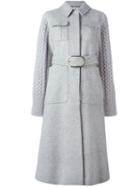 Stella Mccartney Belted Knit Sleeves Coat, Women's, Size: 42, Grey, Cotton/polyamide/viscose/other Fibers