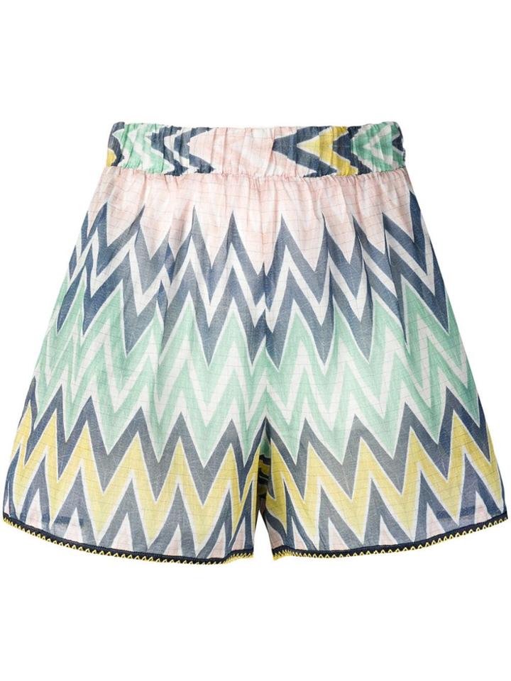 M Missoni High Rise Zigzag Print Shorts - Blue
