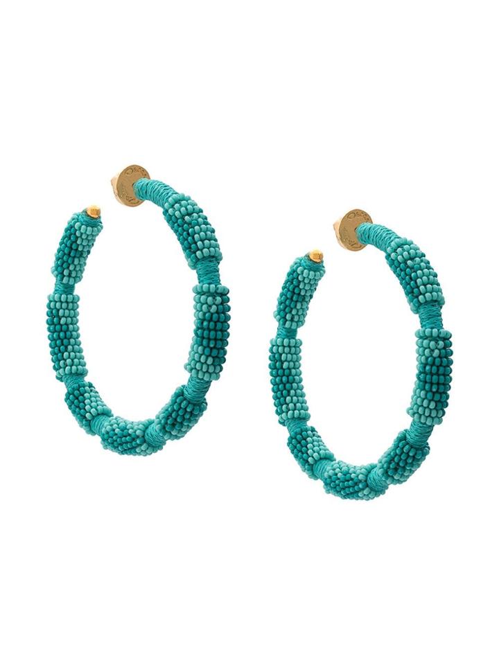 Oscar De La Renta Beaded Hoop Earrings - Blue