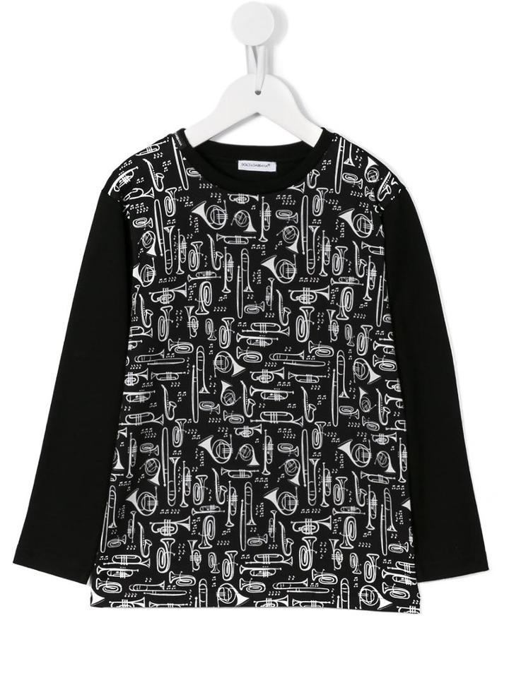 Dolce & Gabbana Kids Trumpet Print Sweatshirt, Boy's, Size: 8 Yrs, Black