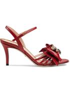 Gucci Leather Mid-heel Sandal With Bow - Red
