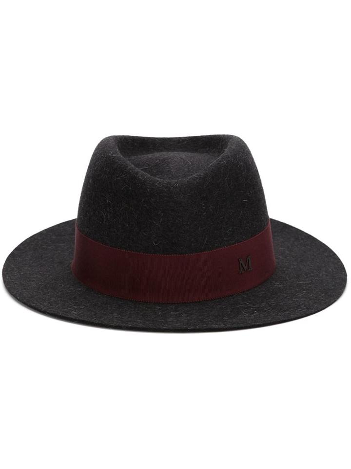 Maison Michel Contrast Band Trilby, Women's, Size: Medium, Grey, Rabbit Fur