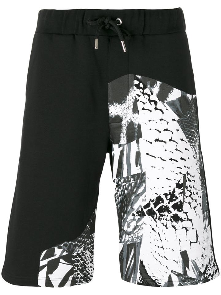 Les Hommes Printed Track Shorts, Men's, Size: Medium, Black, Cotton