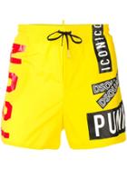 Dsquared2 Slogan Swim Shorts - Yellow