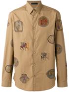 Versace Patch Print Shirt, Men's, Size: 38, Brown, Cotton