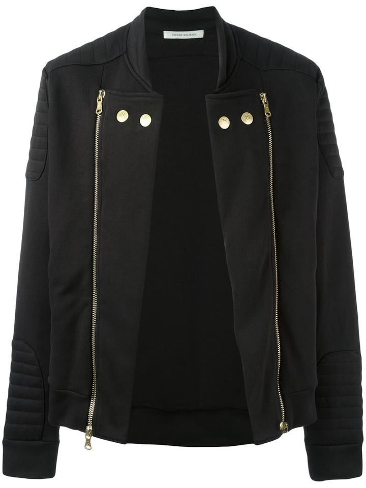Pierre Balmain Double Zips Biker Jacket, Men's, Size: 50, Black, Cotton/polyester