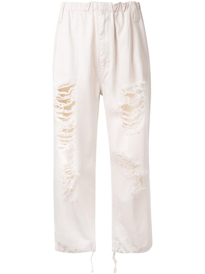 Ikumi Distressed Trousers, Women's, Size: Large, Brown, Cotton