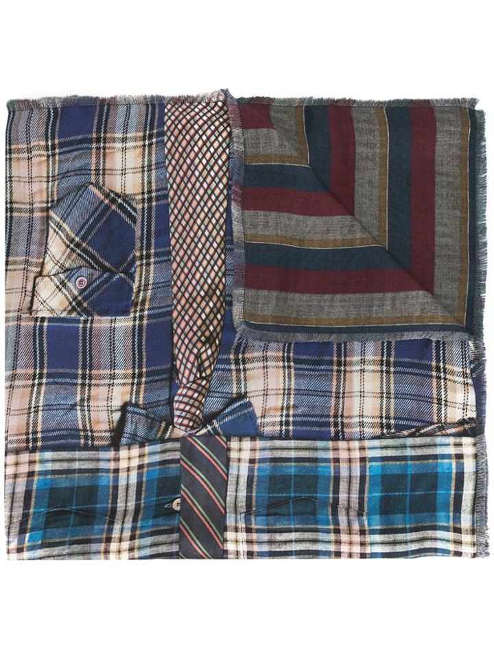 Pierre-louis Mascia Combined Plaid-print Silk Scarf - Blue