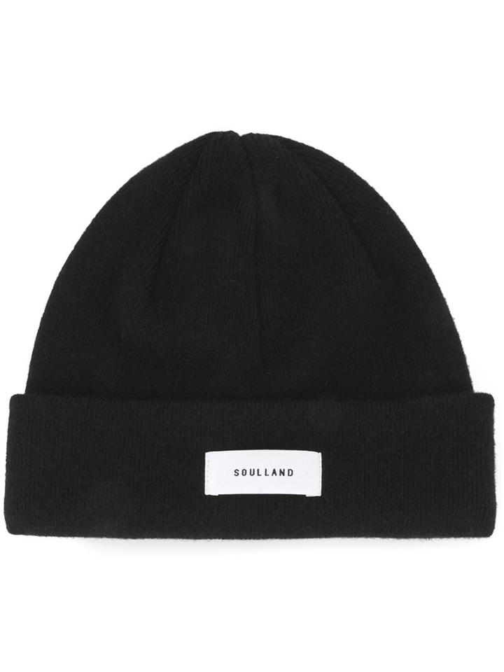 Soulland Logo Patch Beanie Hat, Men's, Black, Wool