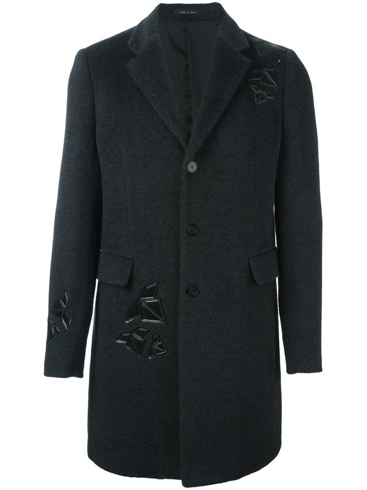 Emporio Armani Single Breasted Coat, Men's, Size: 46, Grey, Polyamide/polyester/polyurethane/virgin Wool