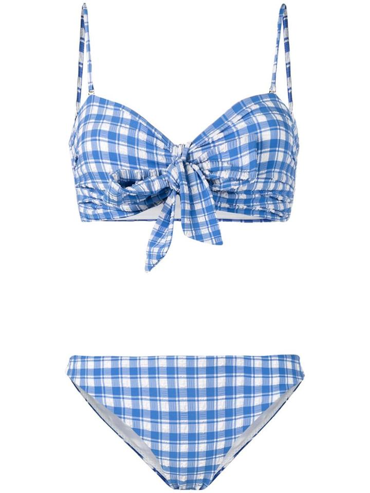 Ganni Seersucker Wrap Bikini - Blue