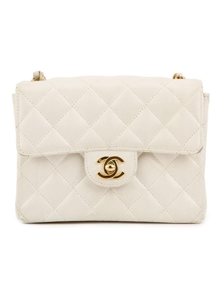 Chanel Vintage Caviar Mini Classic Flap Bag, Women's, White