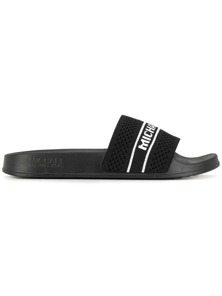 Michael Michael Kors Knitted Logo Stripe Slides - Black