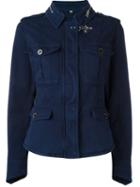 Fay Fitted Military Jacket, Women's, Size: Xl, Blue, Cotton/spandex/elastane