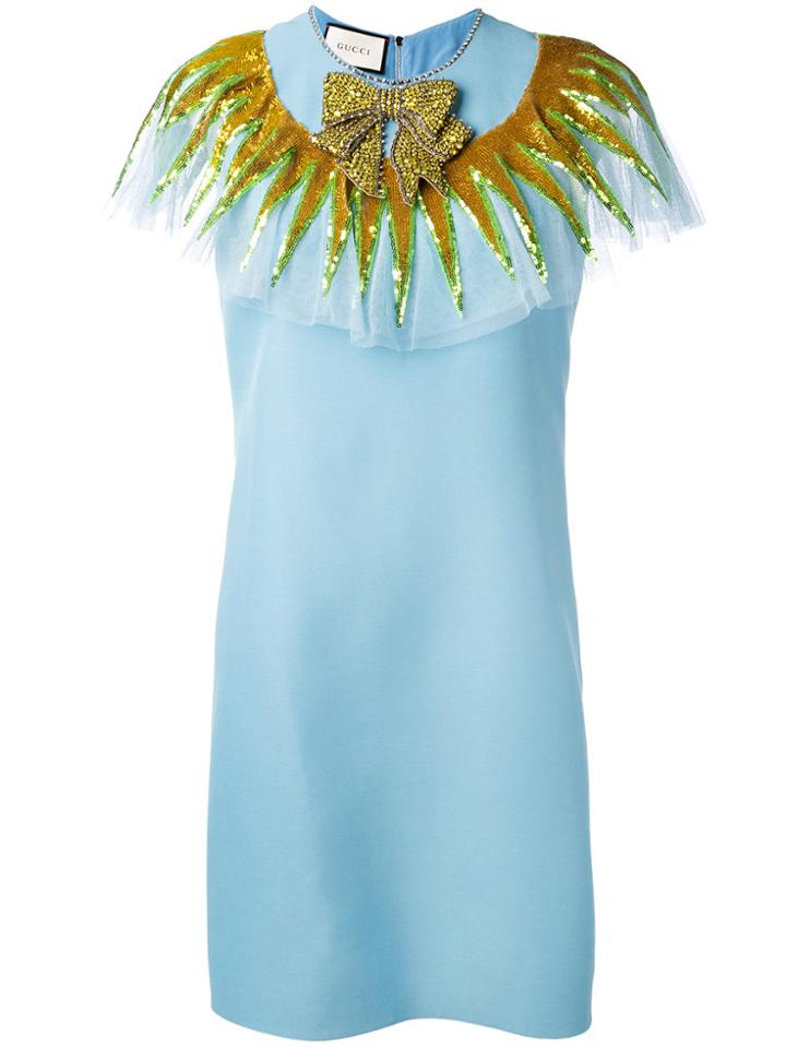 Gucci Embellished Neck Dress - Blue