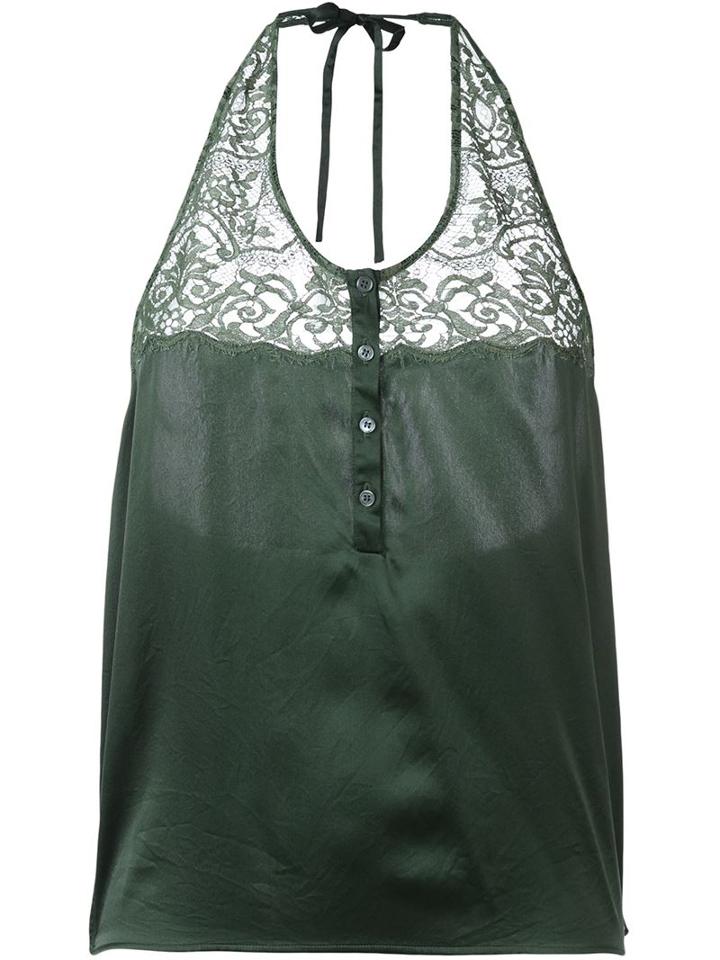 Faith Connexion Satin Lace Top, Women's, Size: S, Green, Silk/cotton/polyamide