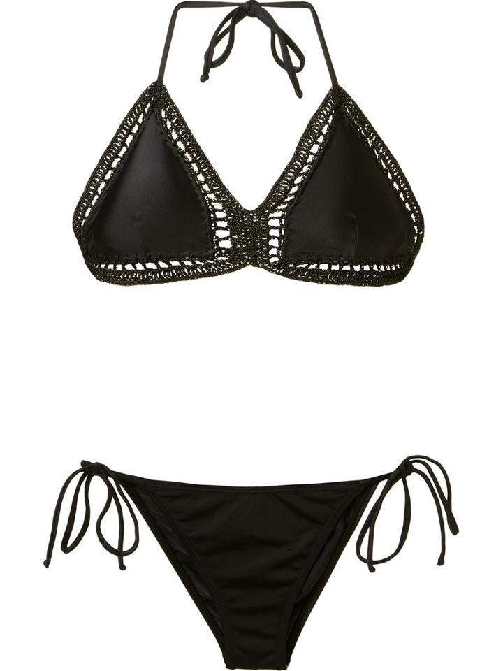 Brigitte Pattern Knit Triangle Bikini Set, Women's, Size: P, Black, Polyamide/spandex/elastane