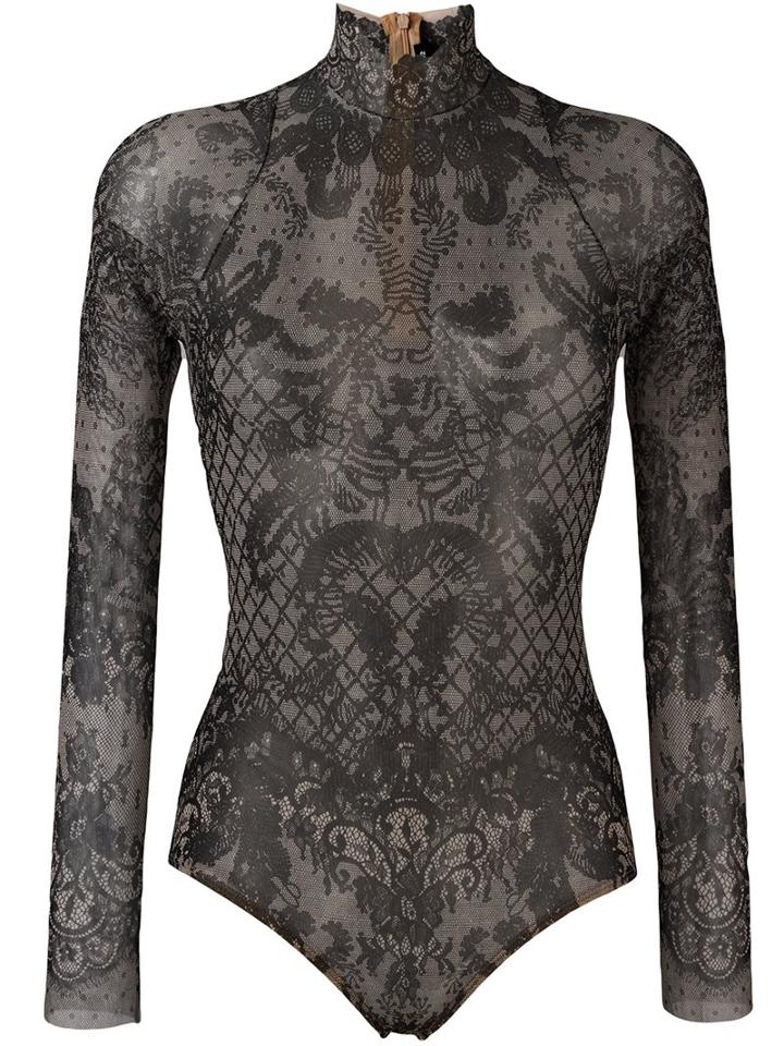 Dsquared2 Underwear Floral Lace Print Body, Women's, Size: Medium, Black, Polyamide/spandex/elastane