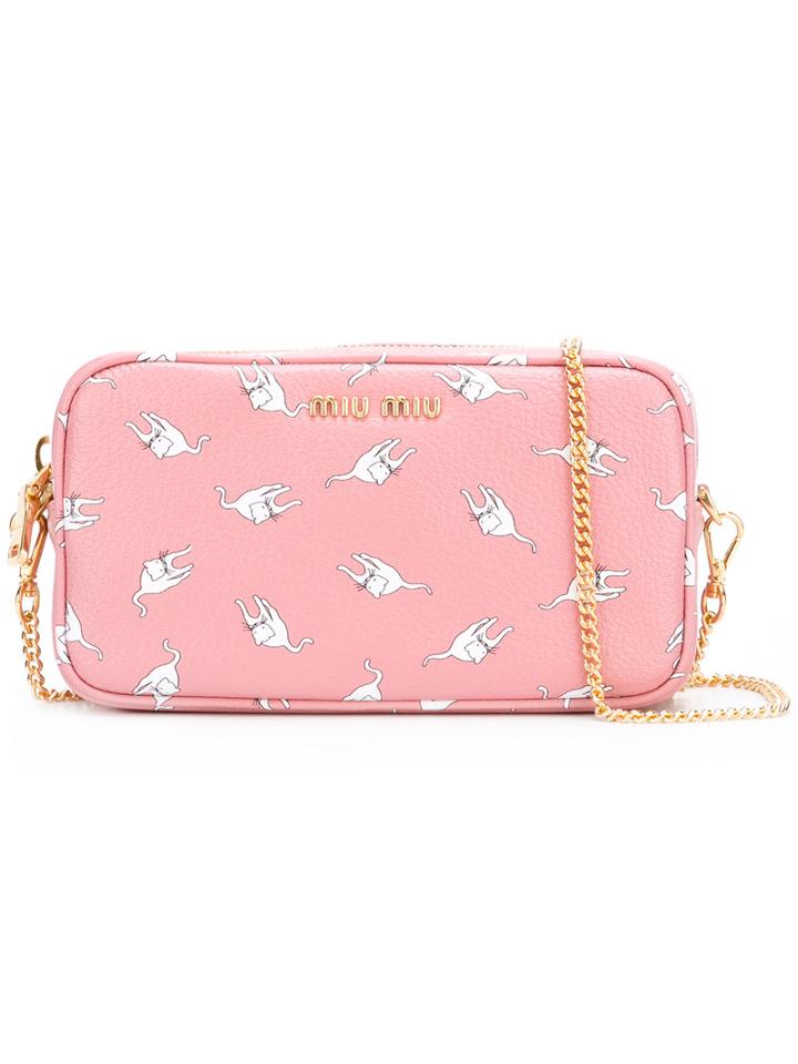 Miu Miu Cat Print Crossbody Bag, Women's, Pink/purple, Calf Leather