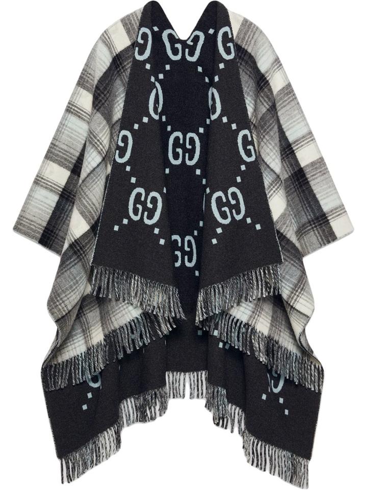 Gucci Reversible Gg Wool Poncho - Grey