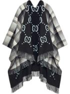 Gucci Reversible Gg Wool Poncho - Grey