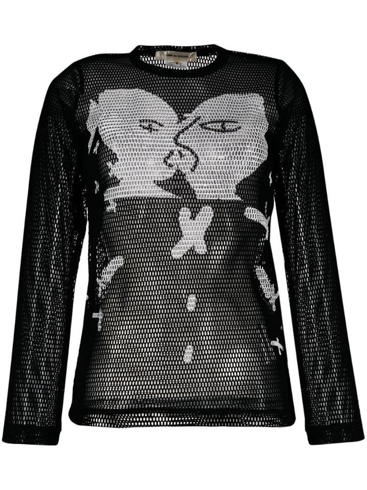 Comme Des Garçons Kissing Mesh Top - Black