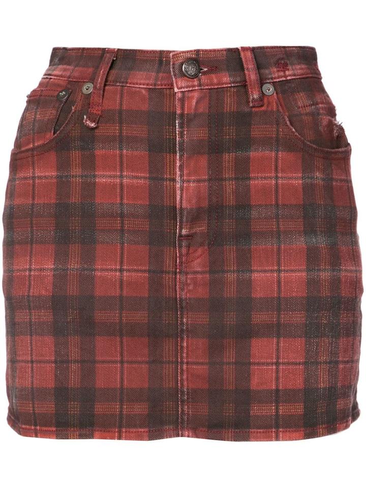 R13 Check Denim Mini Skirt - Red
