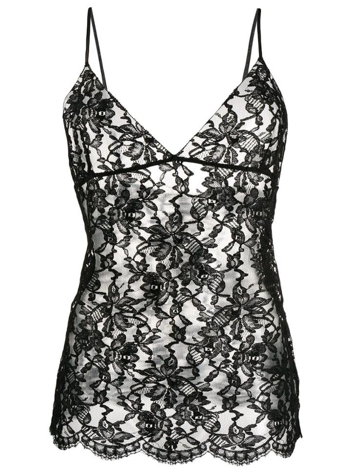 Saint Laurent Sheer Lace Camisole Top - Black