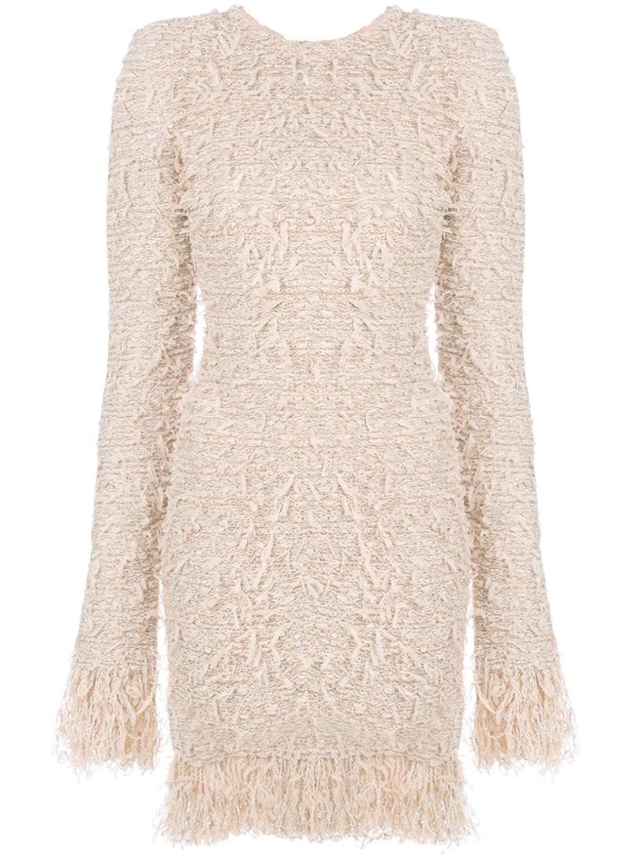 Balmain Frayed Fitted Dress - Pink & Purple