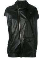 Rick Owens Asymmetric Short Sleeve Biker Jacket, Women's, Size: 40, Black, Cotton/leather/viscose/cupro